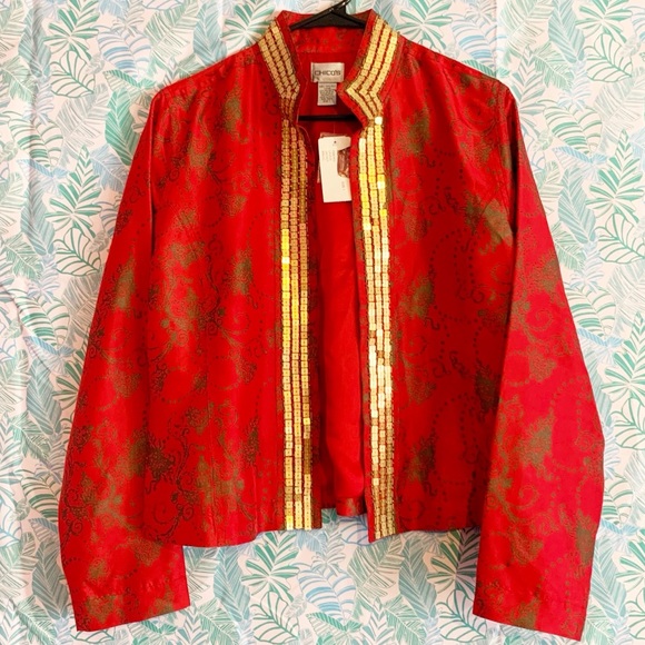 Chico's Jackets & Blazers - Chico’s Red Silk Open Front Jacket